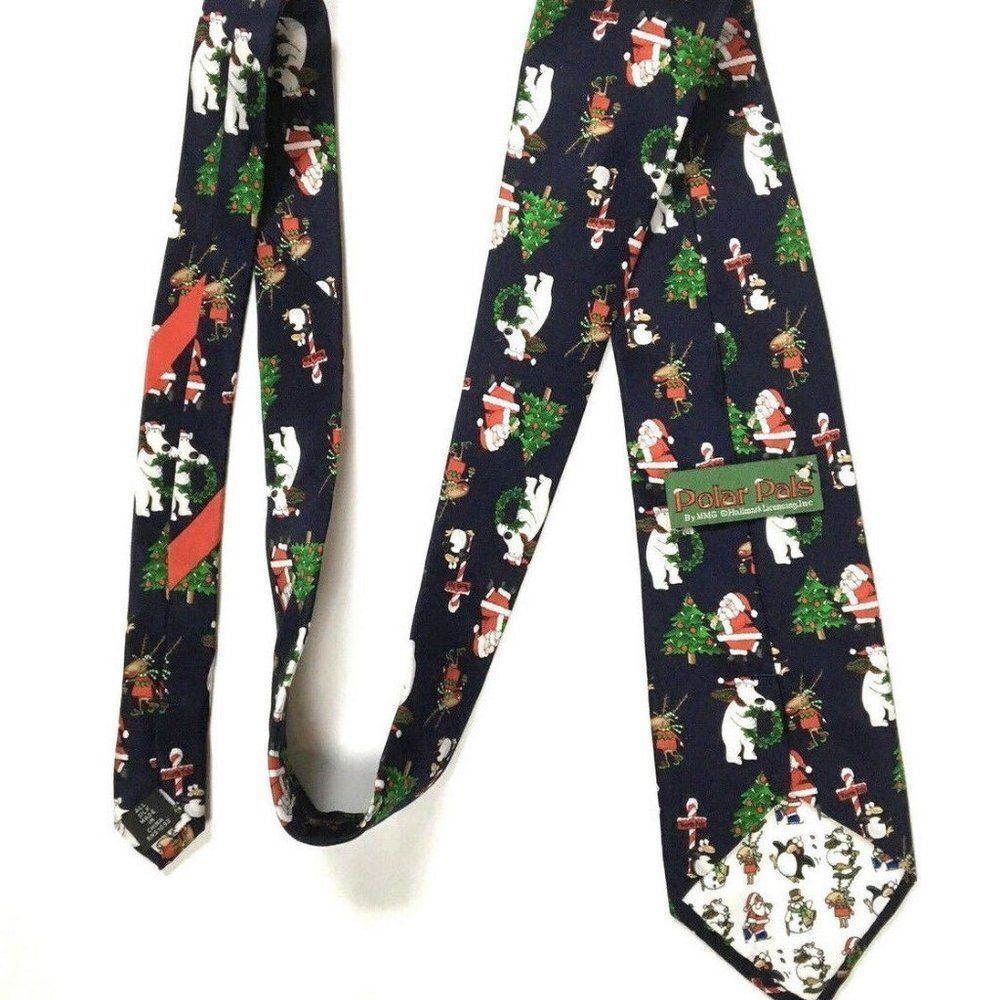 Christmas Tie Santa Tree Polar Bears North Pole - Picture 4 of 4